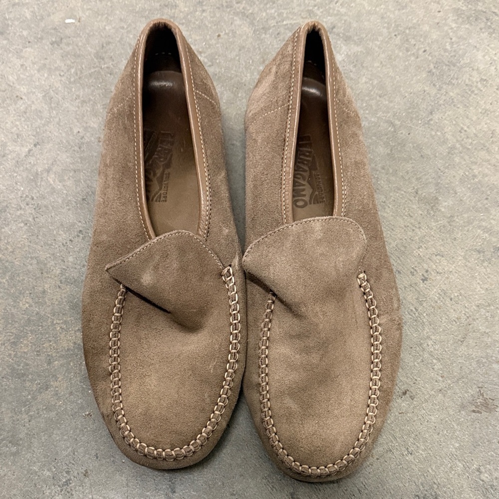 Salvatore Ferragamo Taupe Suede Loafers